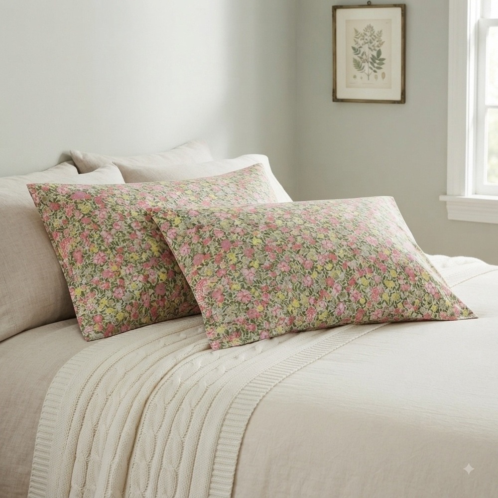 Laura Ashley Pink Ditsy Floral Cotton Pillowcase Set of 2 Cottagecore 19.5x27